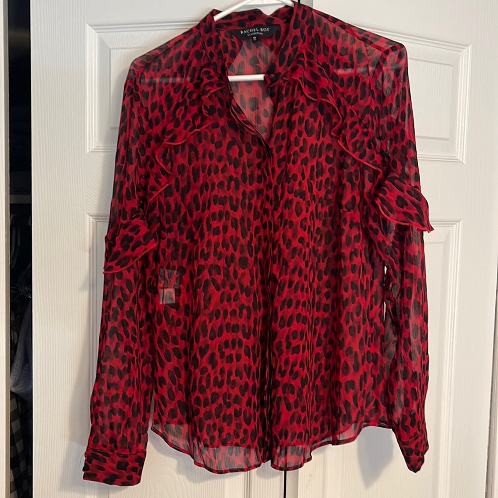 RACHEL Rachel Roy Red Leopard Print Blouse